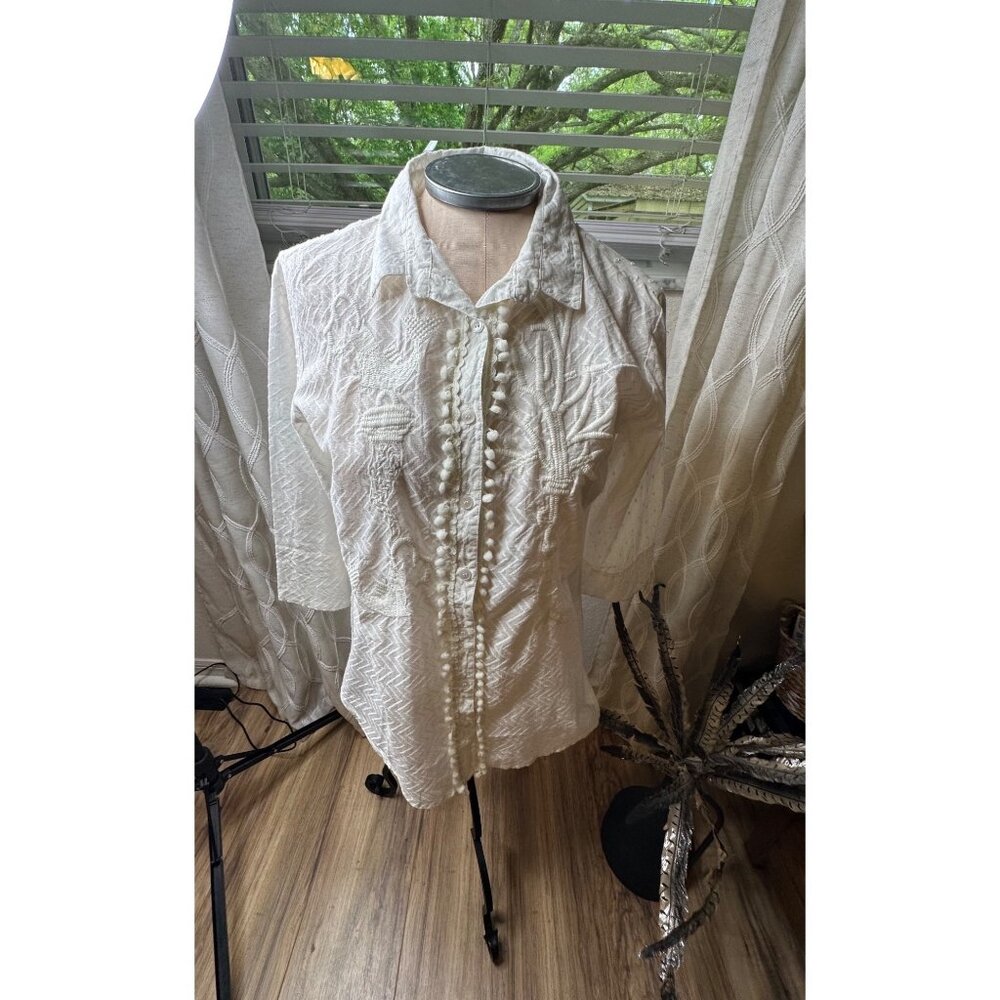 Antica Sartoria Giacomo Cinque Cotton Embroidered Button-Down Shirt Coquette Sm